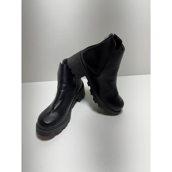 Y2K Qupid Black Chunky Women’s Boots Sz 20 Zipper Back moto Biker Goth - Picture 1 of 7